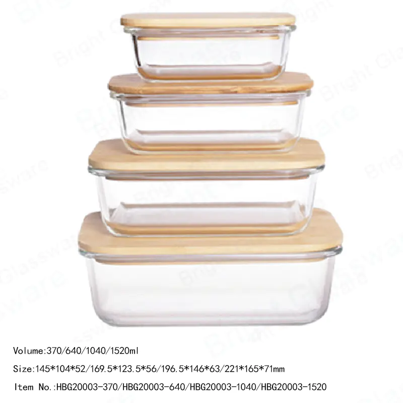 Boîte de préparation de repas en verre pyrex rectangle recyclé en verre borosilicaté Récipients de stockage des aliments avec couvercles