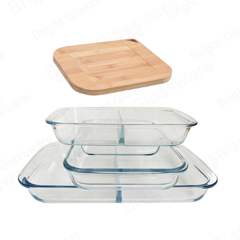 kitchen bakeware microwave oven safe bread cakes baking pans clear high borosilicate glass baking dish with divider