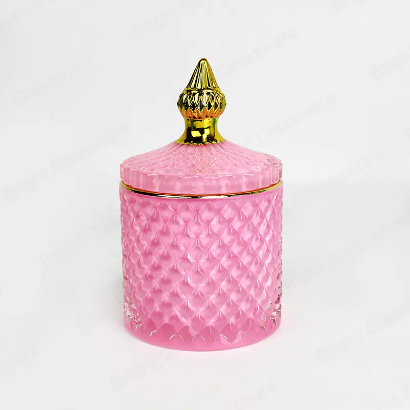 Tarros de caramelo de vidrio de color rosa vacío de color rosa geocortado para la decoración de bodas
