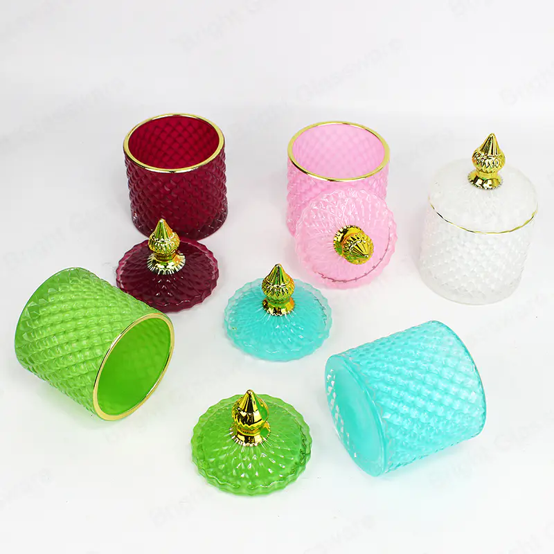 Pots de bonbons en verre de luxe vides de couleur rose géo taillée pour la décoration de mariage