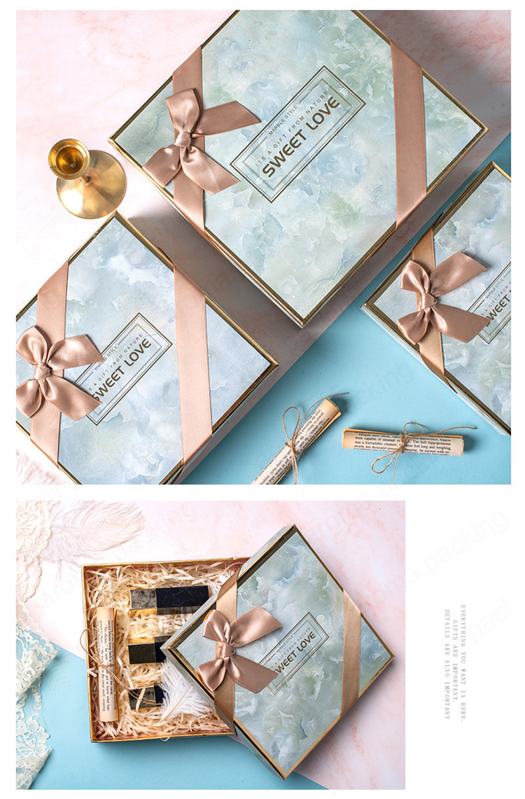 Wholesale luxury marble cosmetic eyelash lipstick gift box with bow