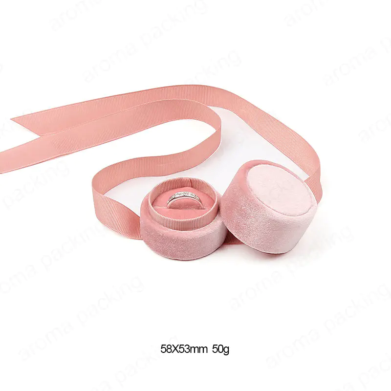 Small Jewelry Gift Box Blush Pink Velvet Ring Box with Silk Ribbon 