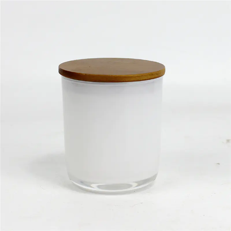 批发独特的流行玻璃白色蜡烛罐，带木盖