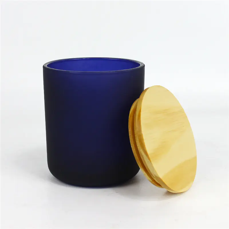 decoración del hogar votivo azul marino frasco de vela de vidrio con tapa de madera