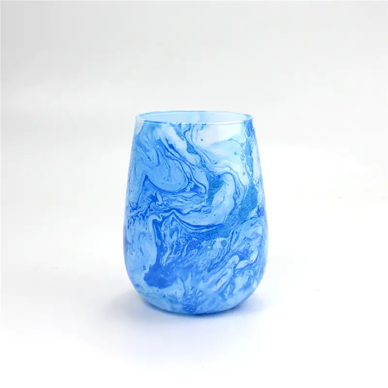 جرة شمعة زجاجية من الرخام الأزرق للديكور المنزلي