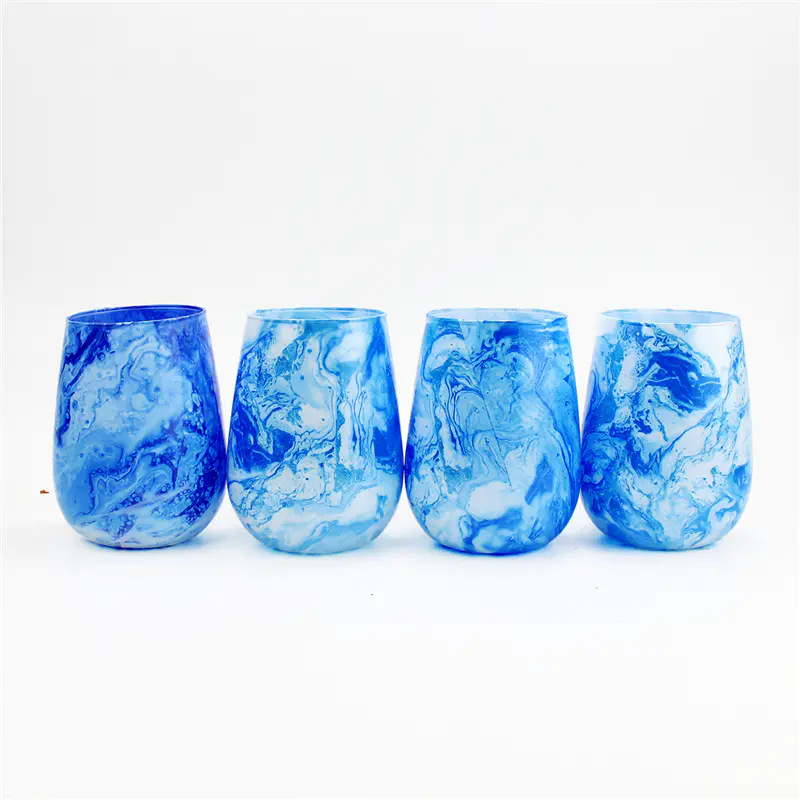 蓝色大理石玻璃蜡烛罐家居装饰