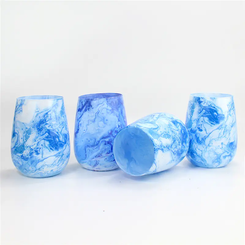 pot de bougie en verre de marbre bleu pour la décoration de la maison