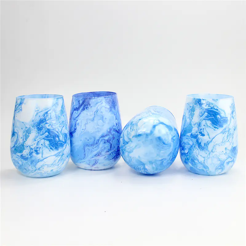 Tarro de vela de vidrio de mármol azul para la decoración del hogar