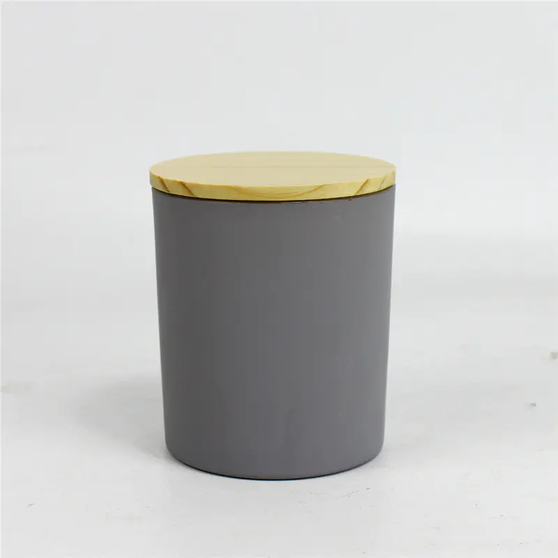 家居装饰 10 oz 玻璃哑光灰色蜡烛罐带木盖