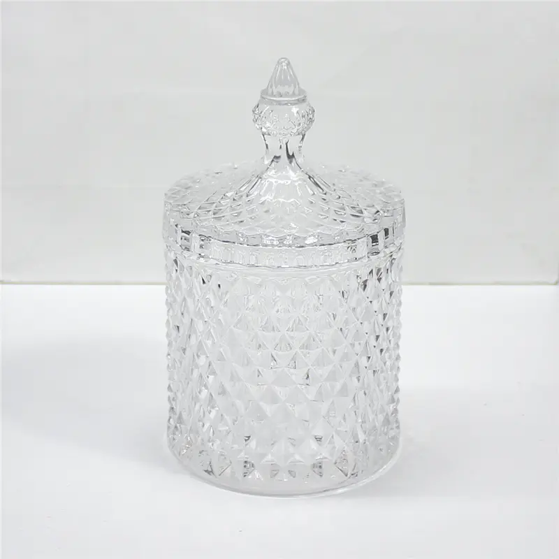 Estilo romano cristal de cristal cubierto de almacenamiento azúcar caramelo tarro de vidrio joyería jarra