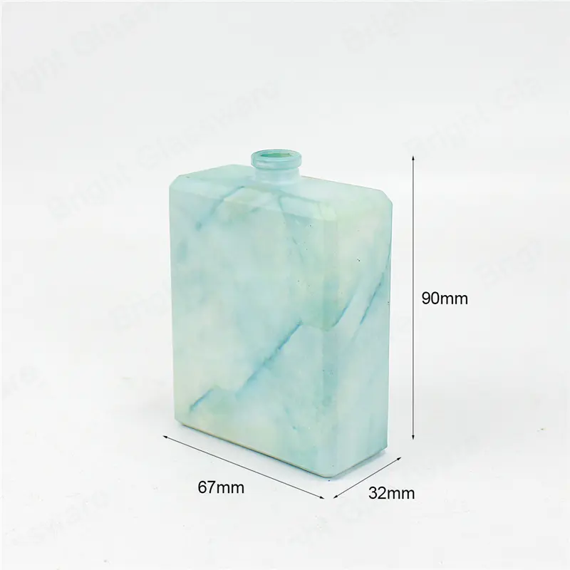 Lujo de lujo vacío de 100 ml patrón de mármol cuadrado botella de perfume de vidrio