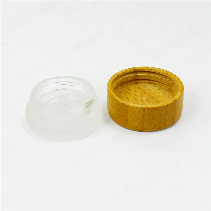 Venta al por mayor recipiente cosmético de vidrio vacío frasco de crema de vidrio esmerilado con tapa de bambú