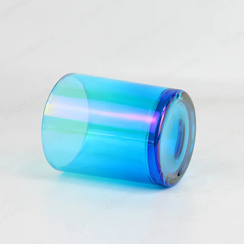 Recipiente de vela de vidrio vacío azul galvanizado personalizado con tapa y caja de regalo