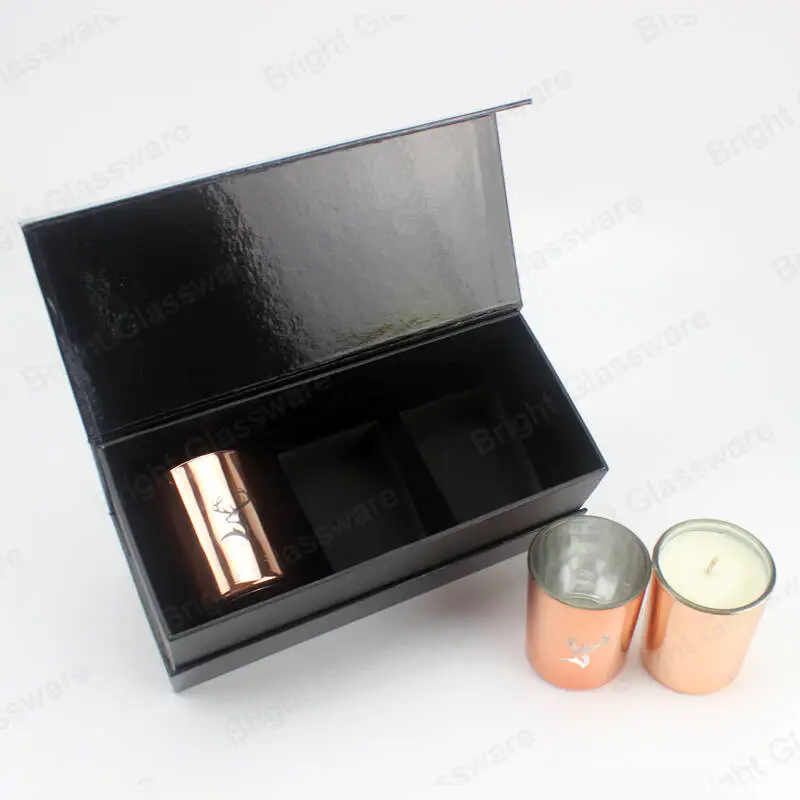 Luxury Wedding Favor Scented Bean Wax Glass Candle Jar Gift Set 3 pcs/set Black Soy Candle Gift Box