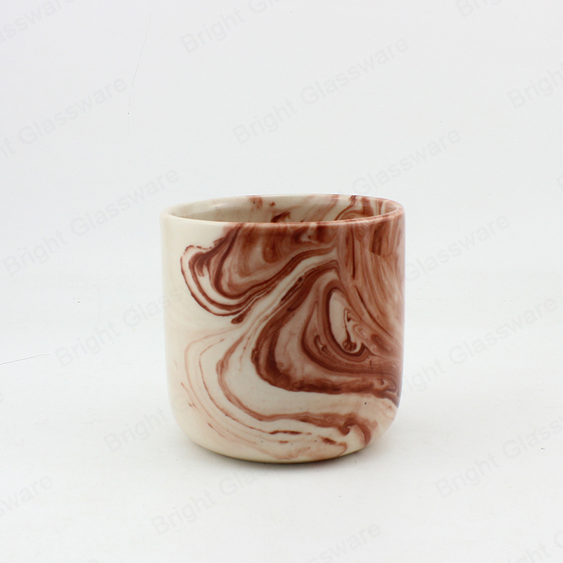Christmas decorative cylinder empty marble grain ceramic candle cup