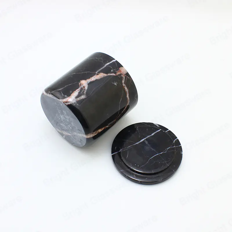 10OZ bougie en marbre rechargeable pot bougeoir en onyx noir avec couvercles