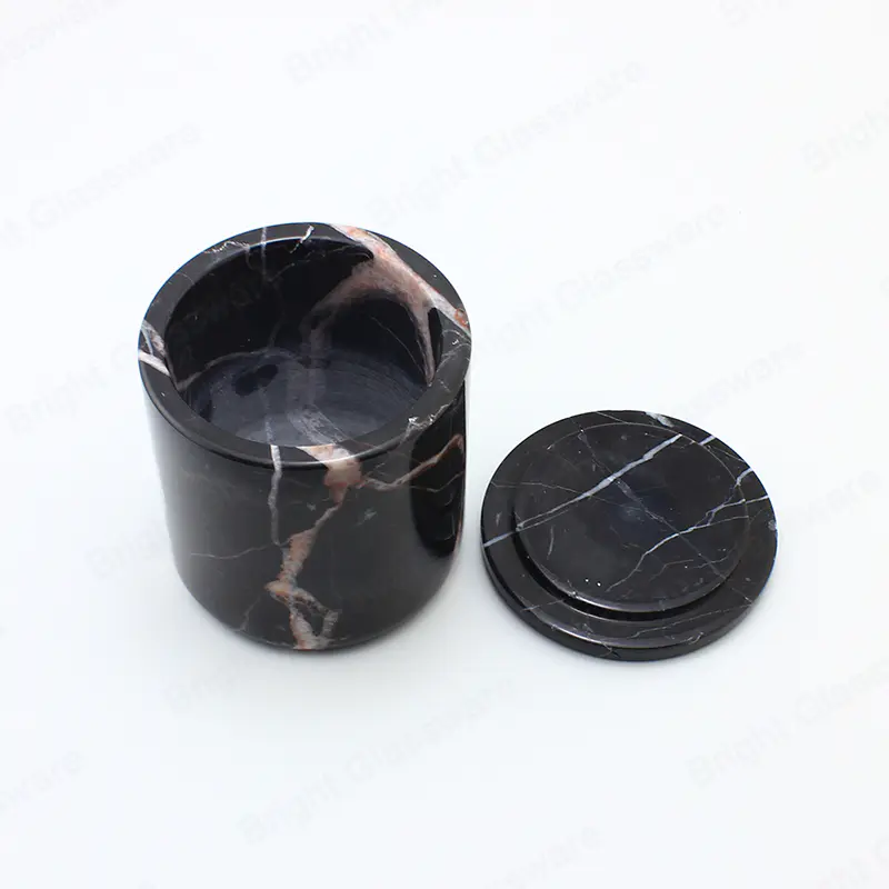 10OZ可再填充大理石蜡烛罐黑色缟玛瑙烛台带盖