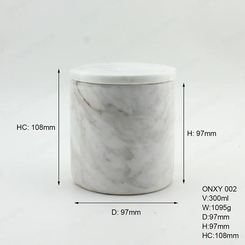 Grand bougeoir en onyx blanc de luxe en pierre de marbre avec couvercle