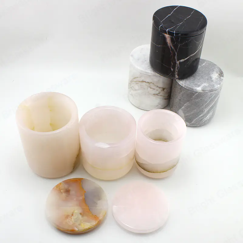Décoration Marbre Vide Unique Onyx Bougie Pots avec Couvercles en vrac