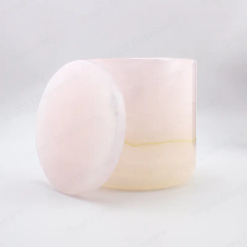 中国工厂批发现代白色粉红色缟玛瑙蜡烛容器罐带盖