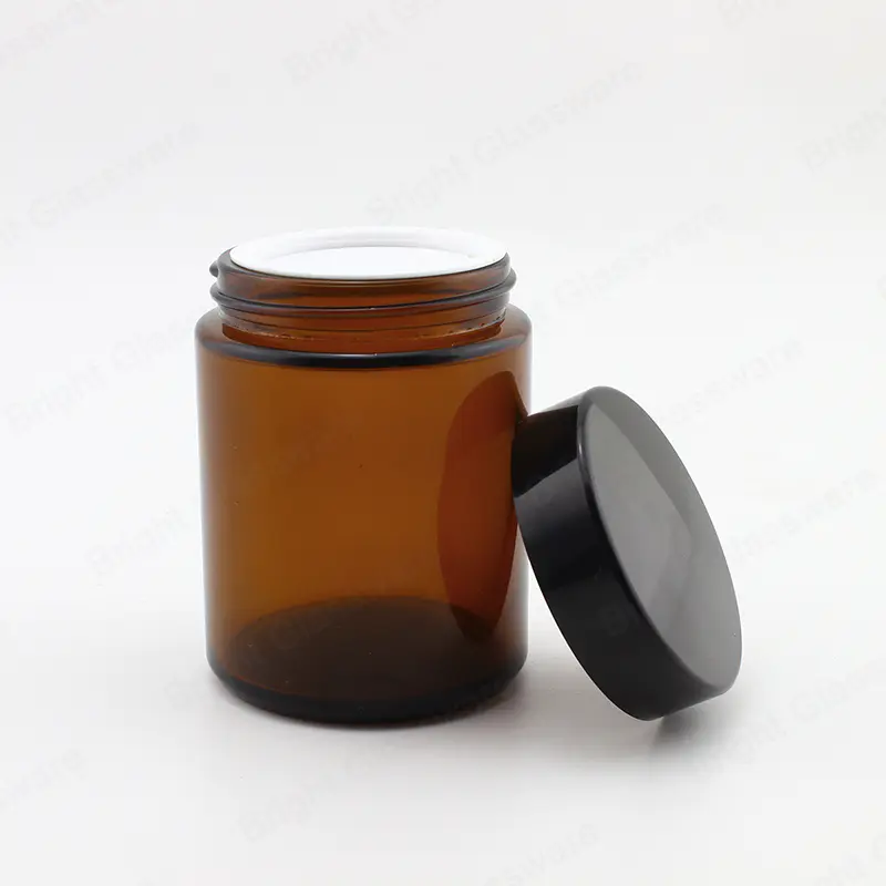 150ml straight sided amber glass cosmetic scrub cream jar with plastic lid