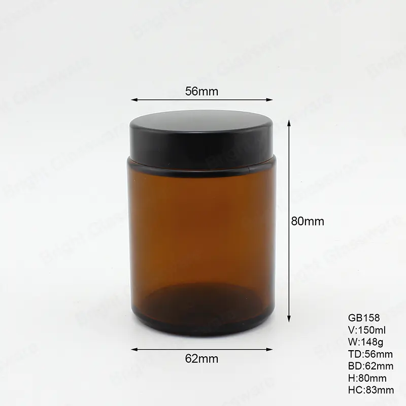 Frasco de crema cosmética de vidrio ámbar de 150 ml con tapa de plástico