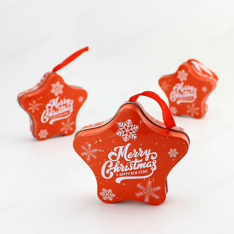 Рождественская звезда в форме жестяной коробки контейнер индивидуальная печать металлическая упаковочная коробка с лентой для конфетного подарка