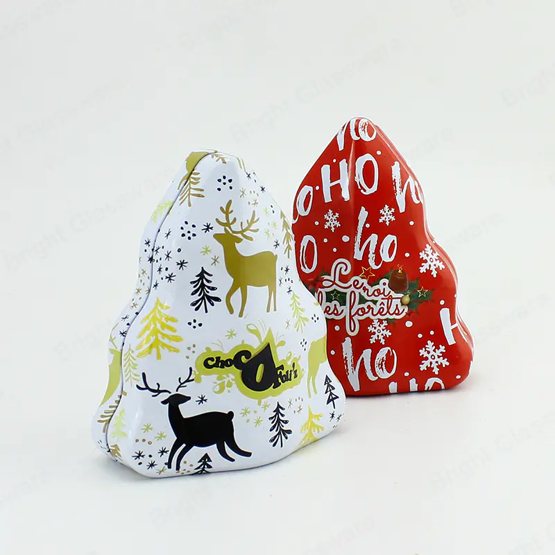 جودة عالية شجرة عيد الميلاد شكل مخصص طباعة معدنية القصدير مربع حلوى للحاضر