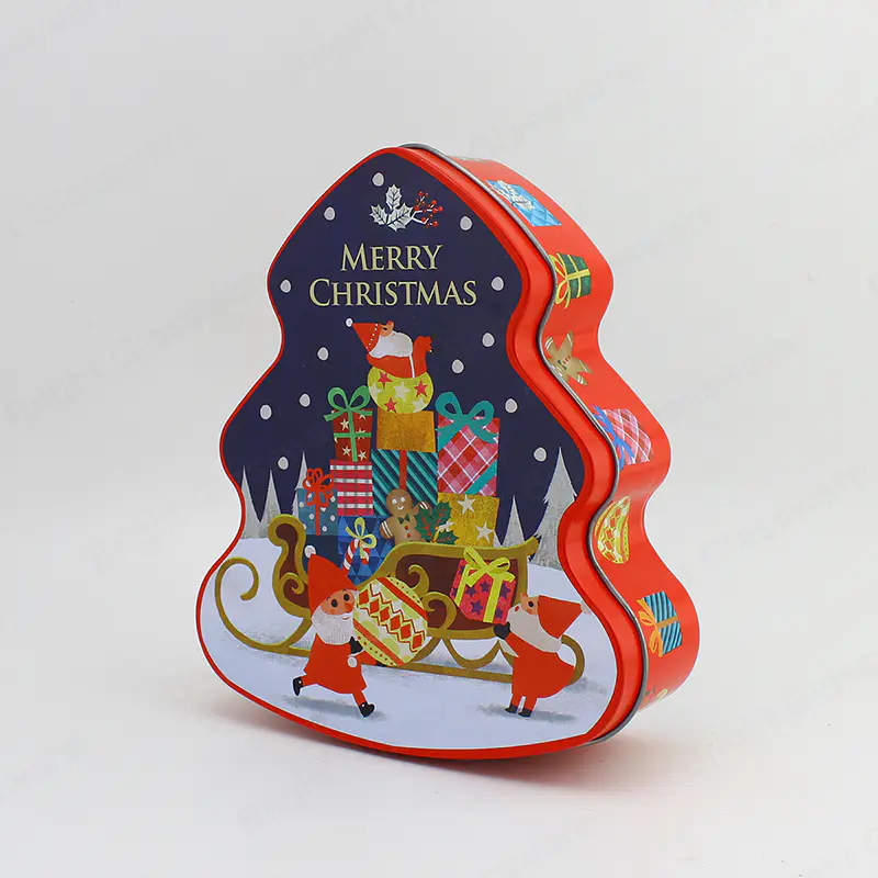 Árbol de Navidad Forma de Contenedor de Hojalata Caja de Caramelo Impreso Personalizado