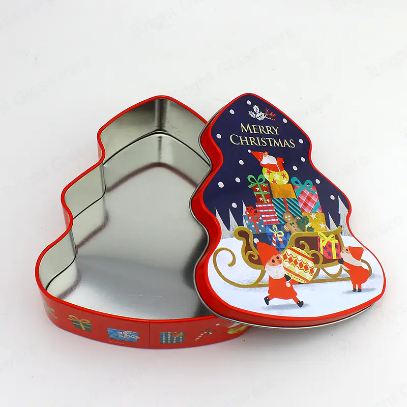 Жестяной контейнер в форме рождественской елки Жестяная коробка для конфет с индивидуальным принтом