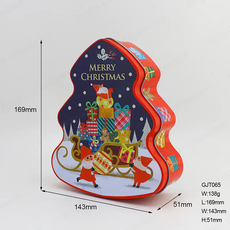 Forme d’arbre de Noël Récipient en étain Boîte de bonbons imprimée personnalisée