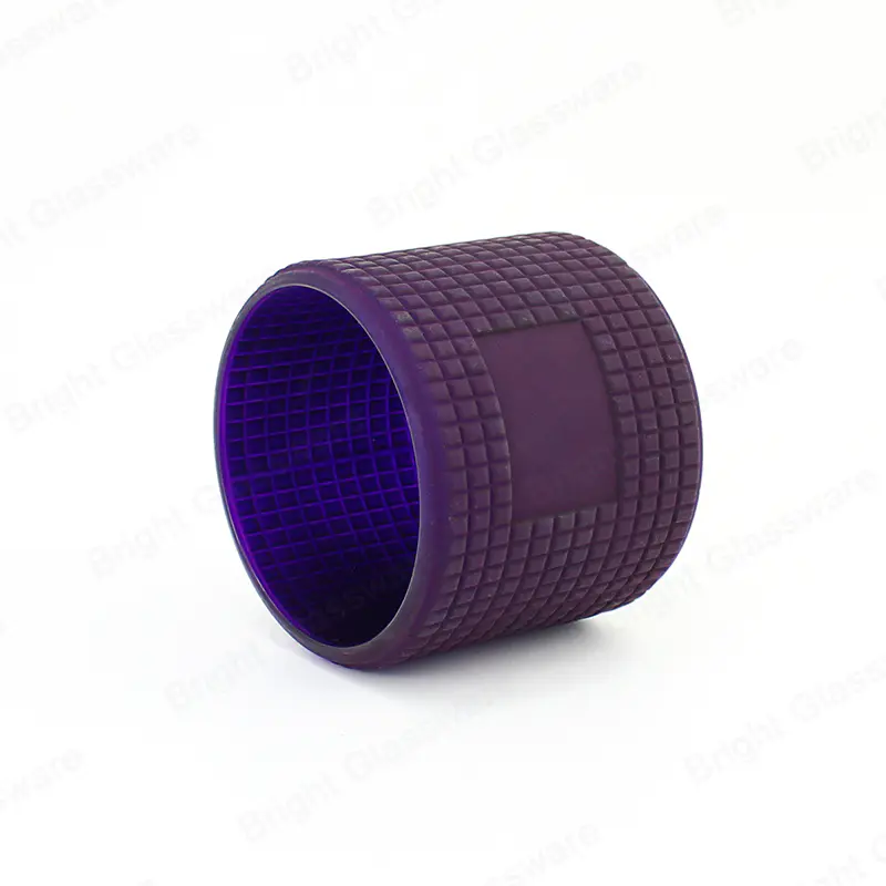 批发独特的空压花紫色玻璃罐蜡烛