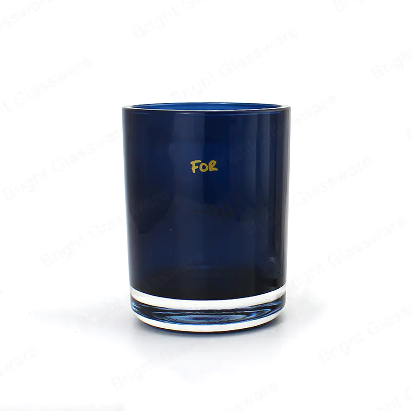 Pots de bougies en verre bleu avec logo d’estampage à chaud
