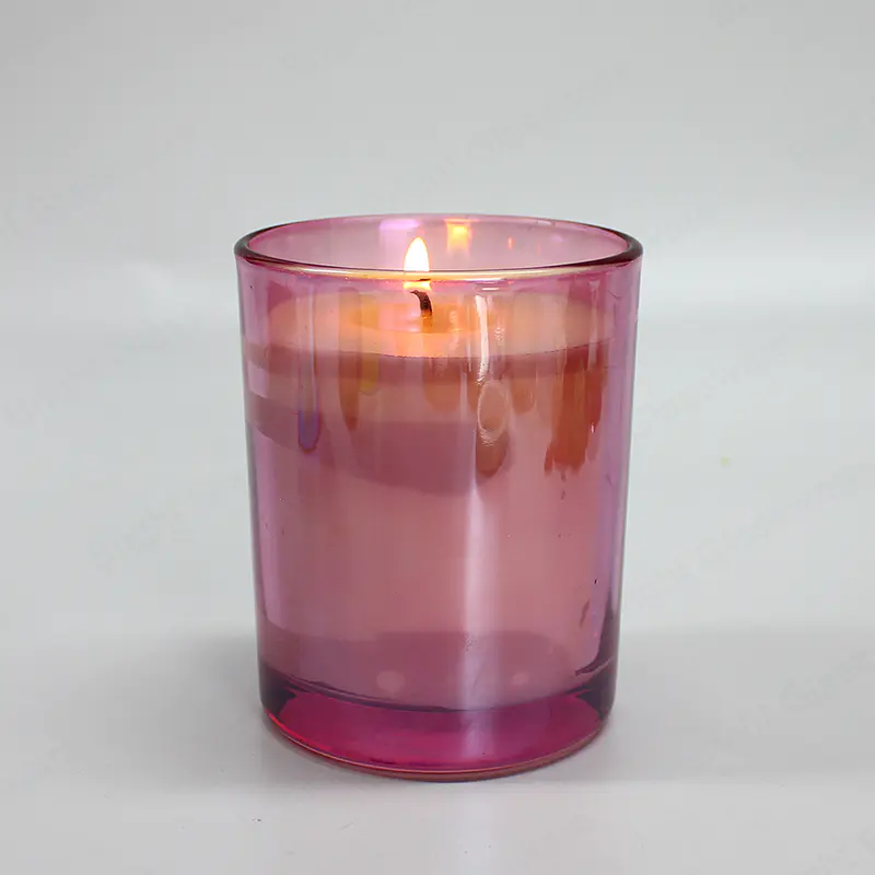 批发独特的彩虹色电镀红色玻璃罐蜡烛