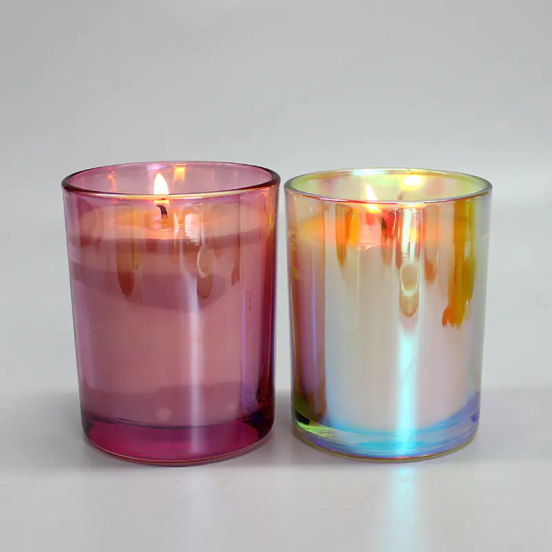 批发独特的彩虹色电镀红色玻璃罐蜡烛