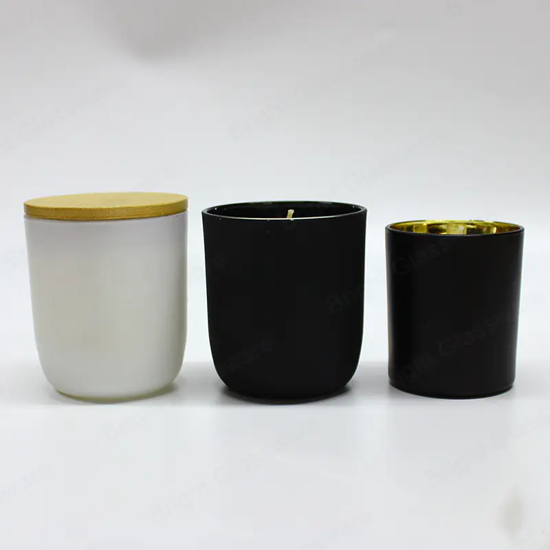白色黑色哑光圆底玻璃蜡烛罐带盖