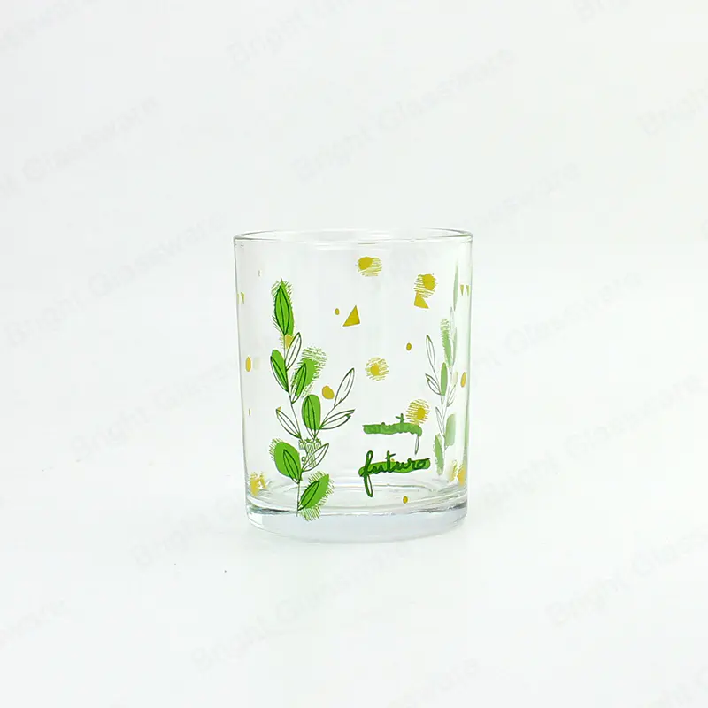 キャンドル作りのための緑の葉のパターンのガラスの蝋燭の瓶