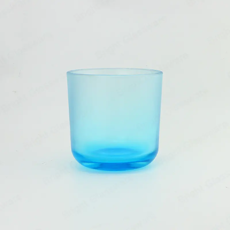 Frosted Blue Round Bottom Glass Candle Jars
