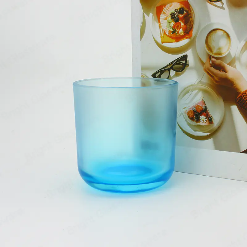 Матовые синие стеклянные банки для свечей с круглым дном