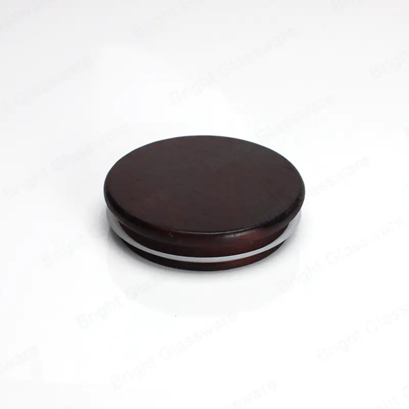 Handmade dark brown pine wooden candle lids with sealed silicone rubber ring