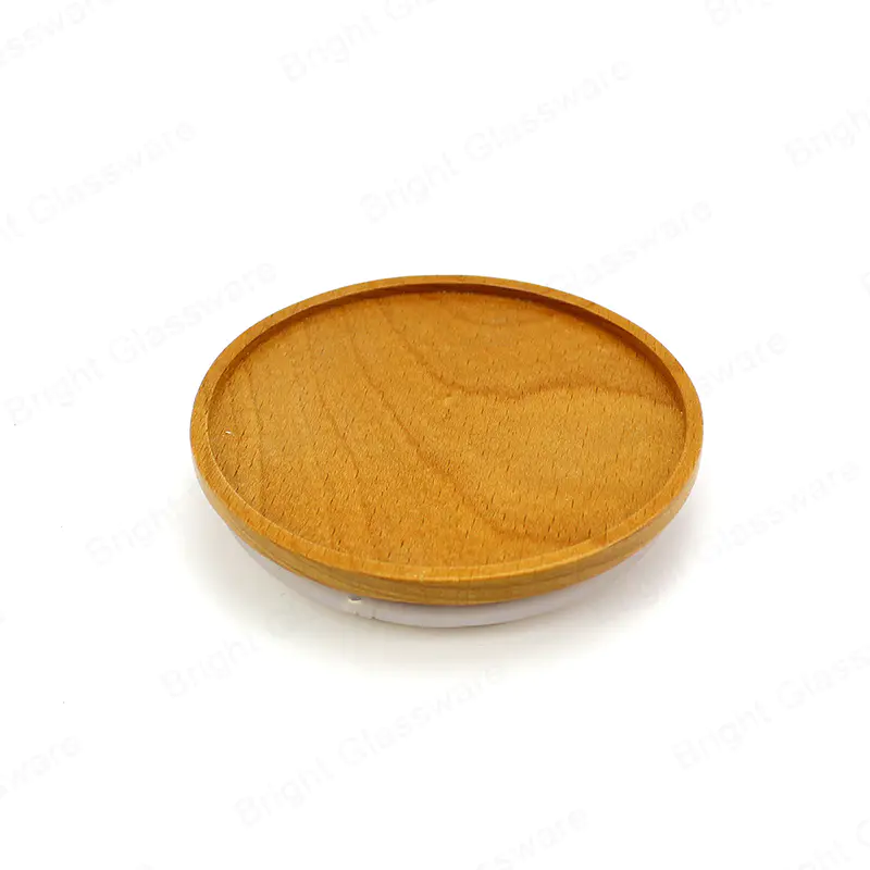Wholesale custom beech wooden candle lids with silicone ring