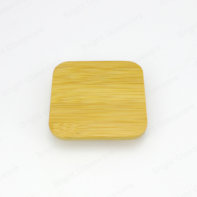 High quality customize square bamboo candle lids with silicone ring