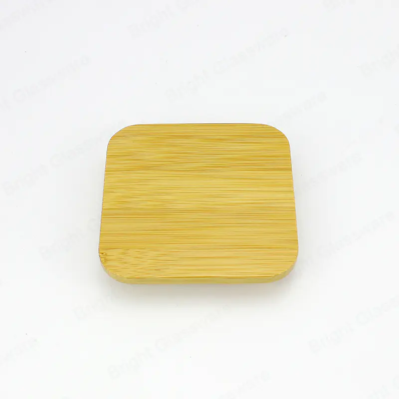 High quality customize square bamboo candle lids with silicone ring