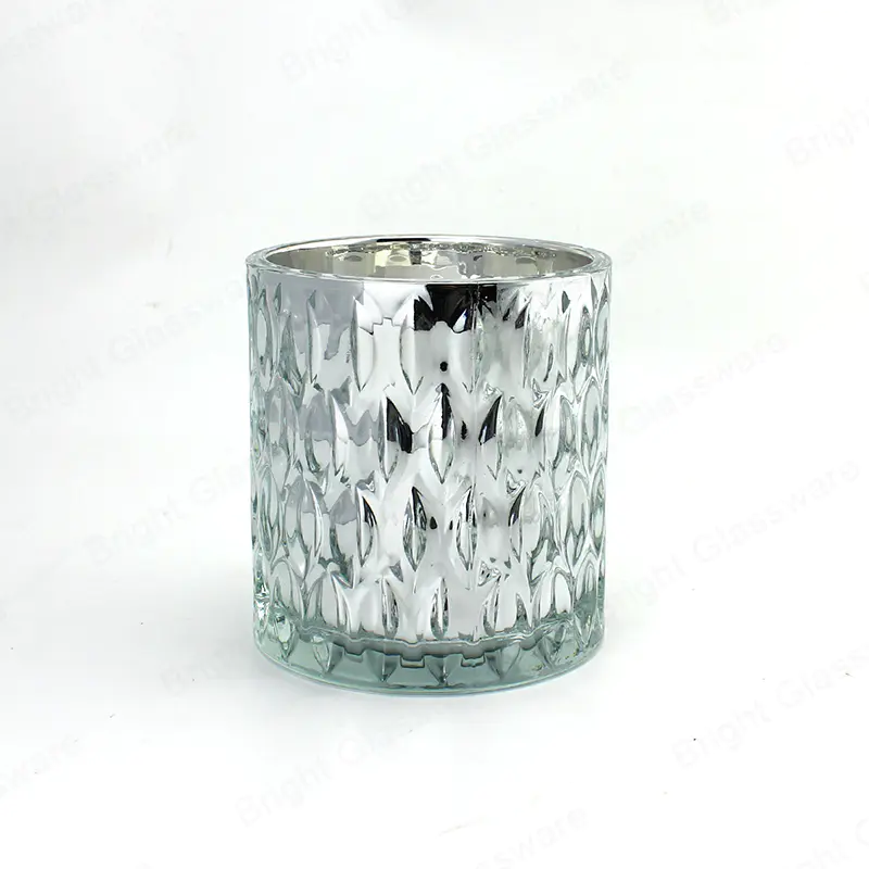Silver Holographic Electroplated Glass Candle Jars
