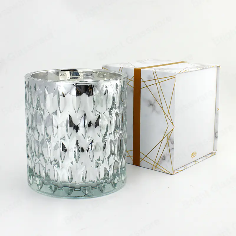 Tarros de velas de vidrio galvanizado holográfico de plata