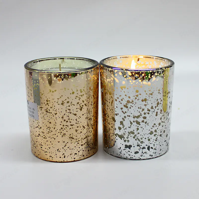 Золотые серебряные сверкающие стеклянные банки для свечей с гальваническим покрытием