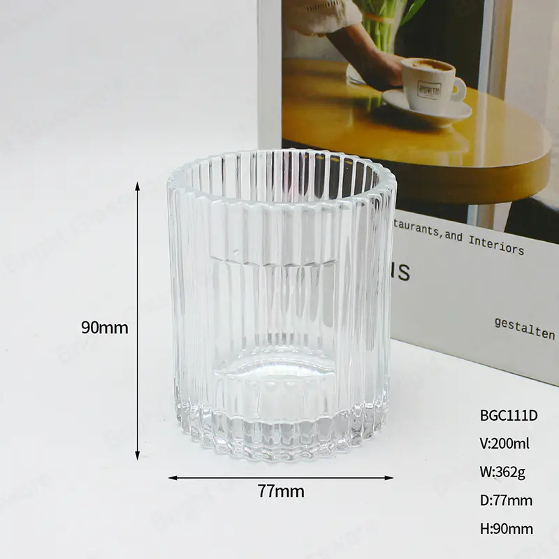 200ml frascos vacíos de velas de vidrio transparente en relieve para la fabricación de velas