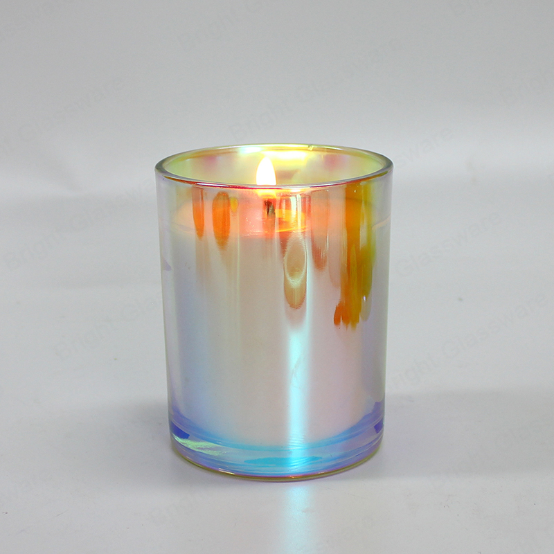ユニークなホログラフィック電気メッキ虹色の空のガラスキャンドルジャー