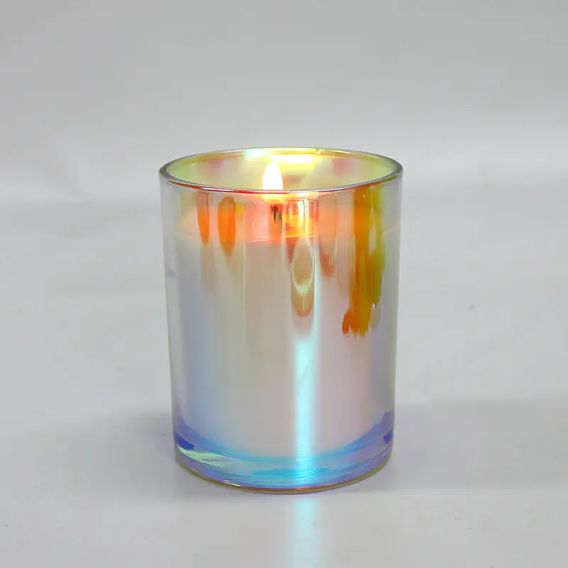 ユニークなホログラフィック電気メッキされた虹色の空のガラスキャンドル瓶