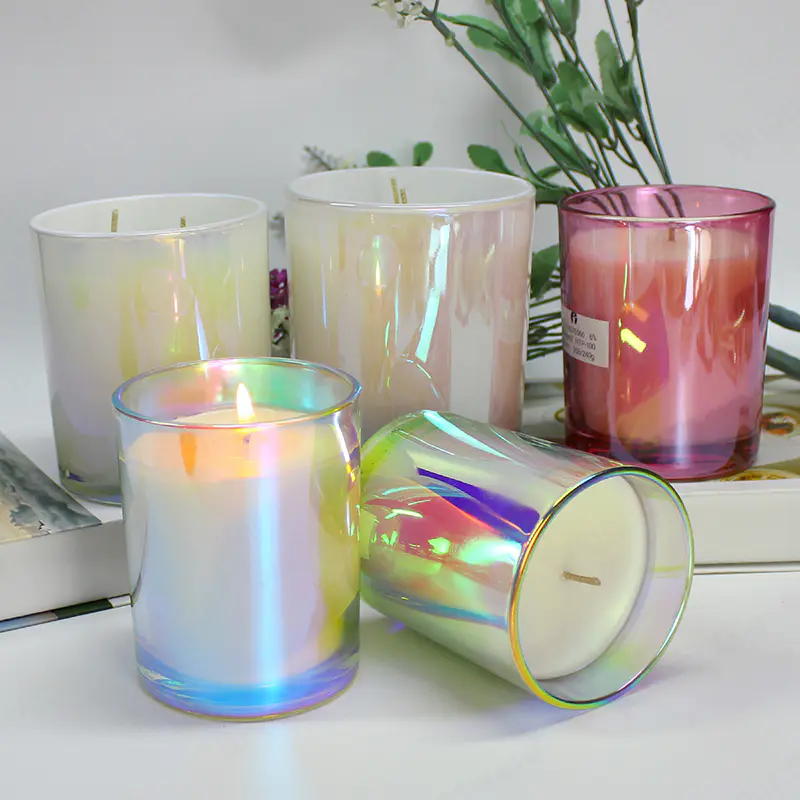 独特的全息电镀彩虹彩空玻璃蜡烛罐